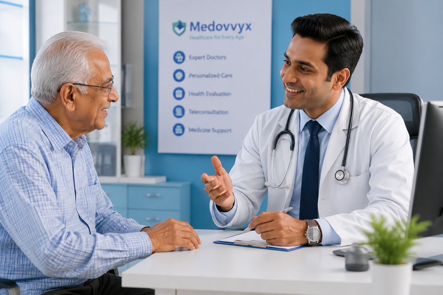 Elderly Indian couple with healthcare support at home